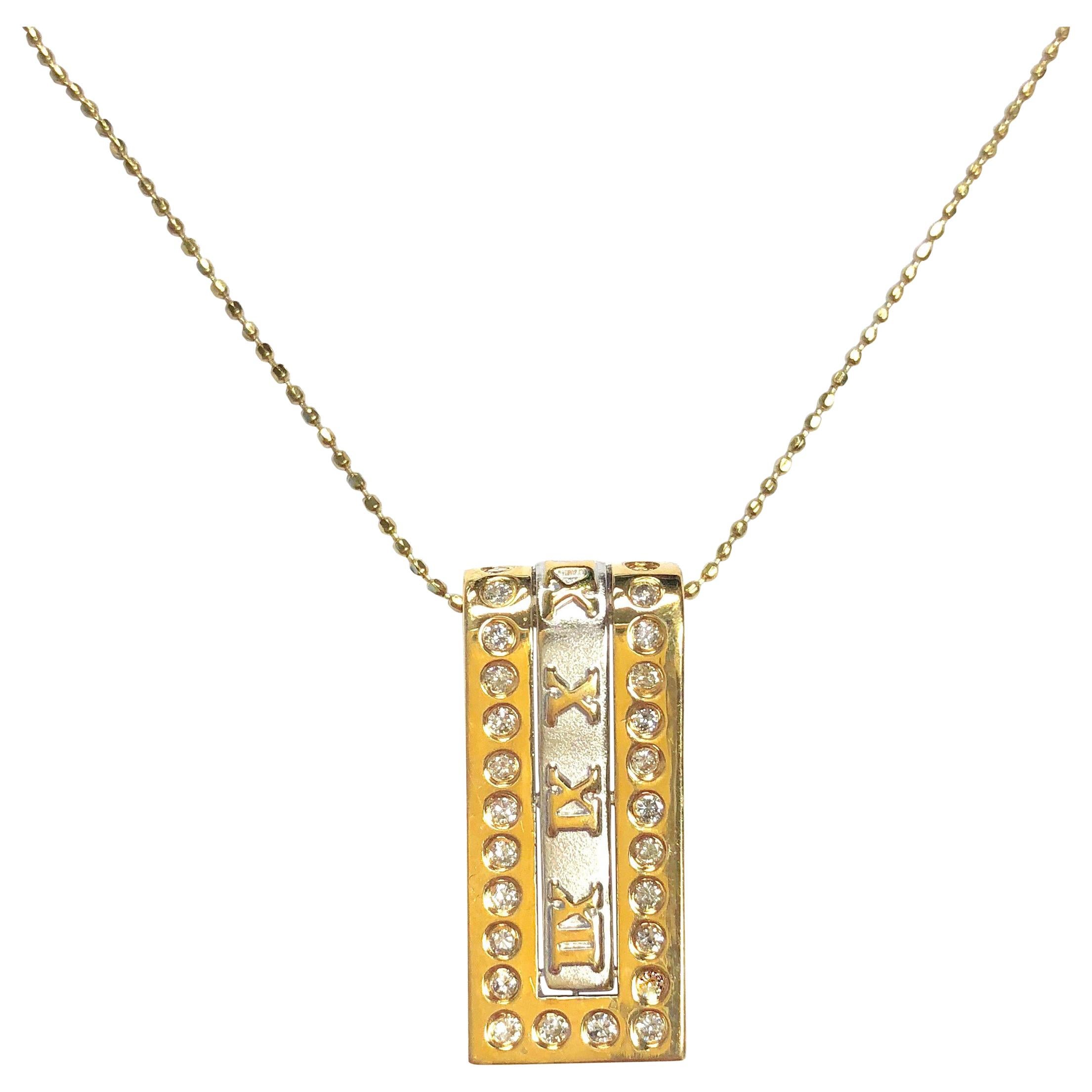 Two-Tone Gold Diamond Slide Pendant Necklace For Sale
