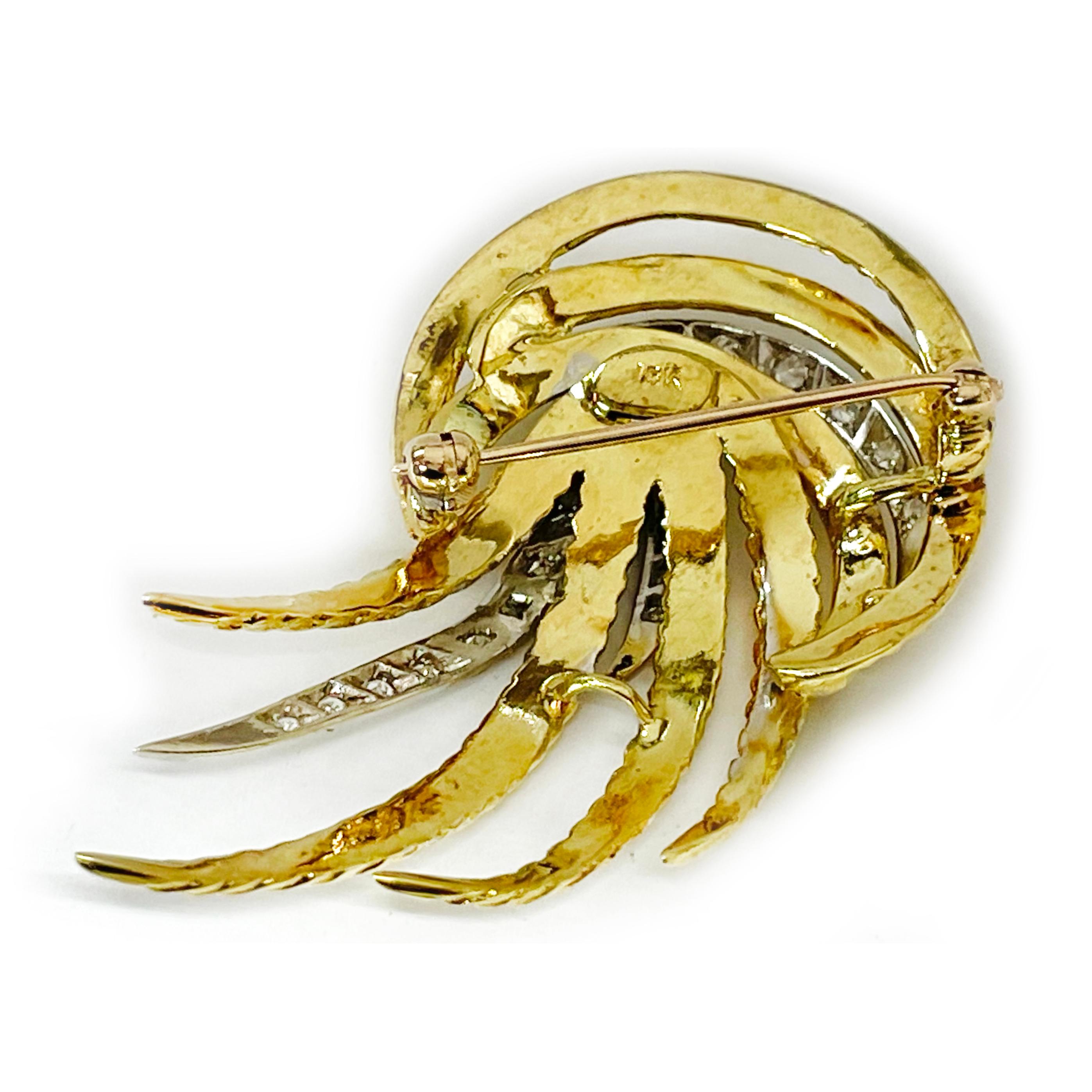 Round Cut Two Tone Gold Diamond Spray Brooch For Sale