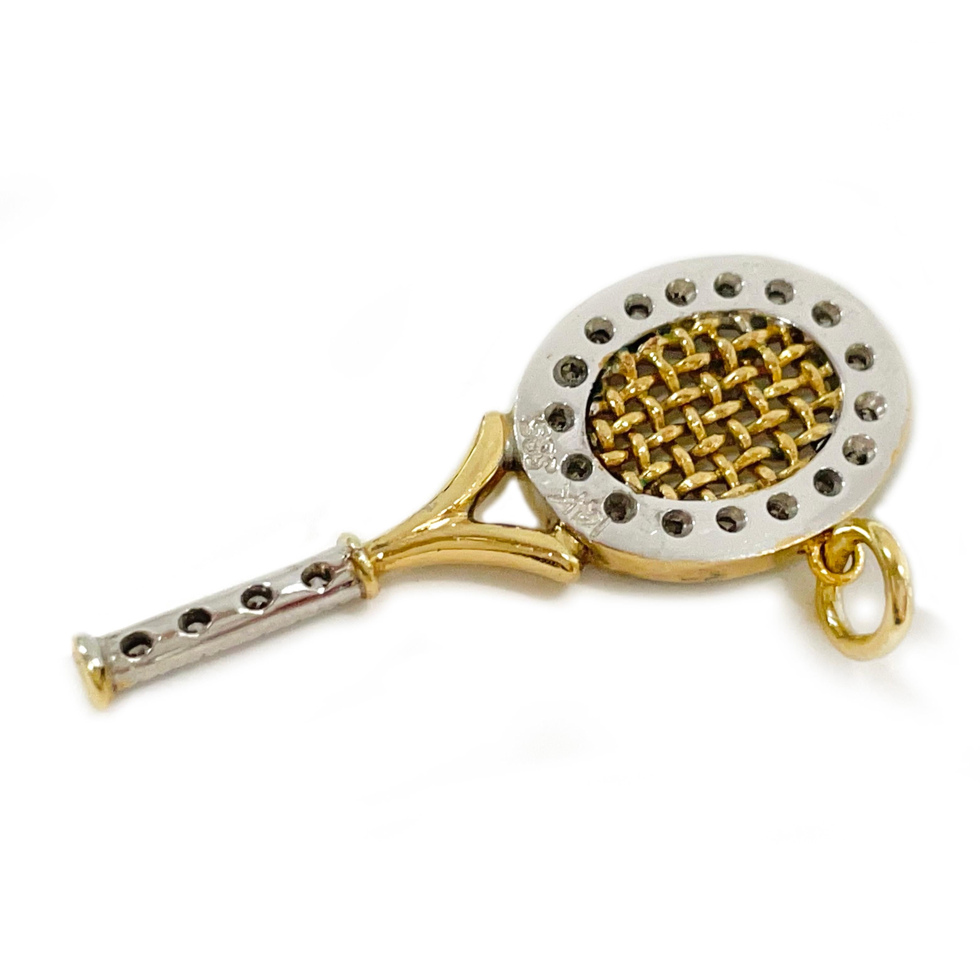 Rétro Pendentif raquette de tennis en or bicolore avec diamants en vente