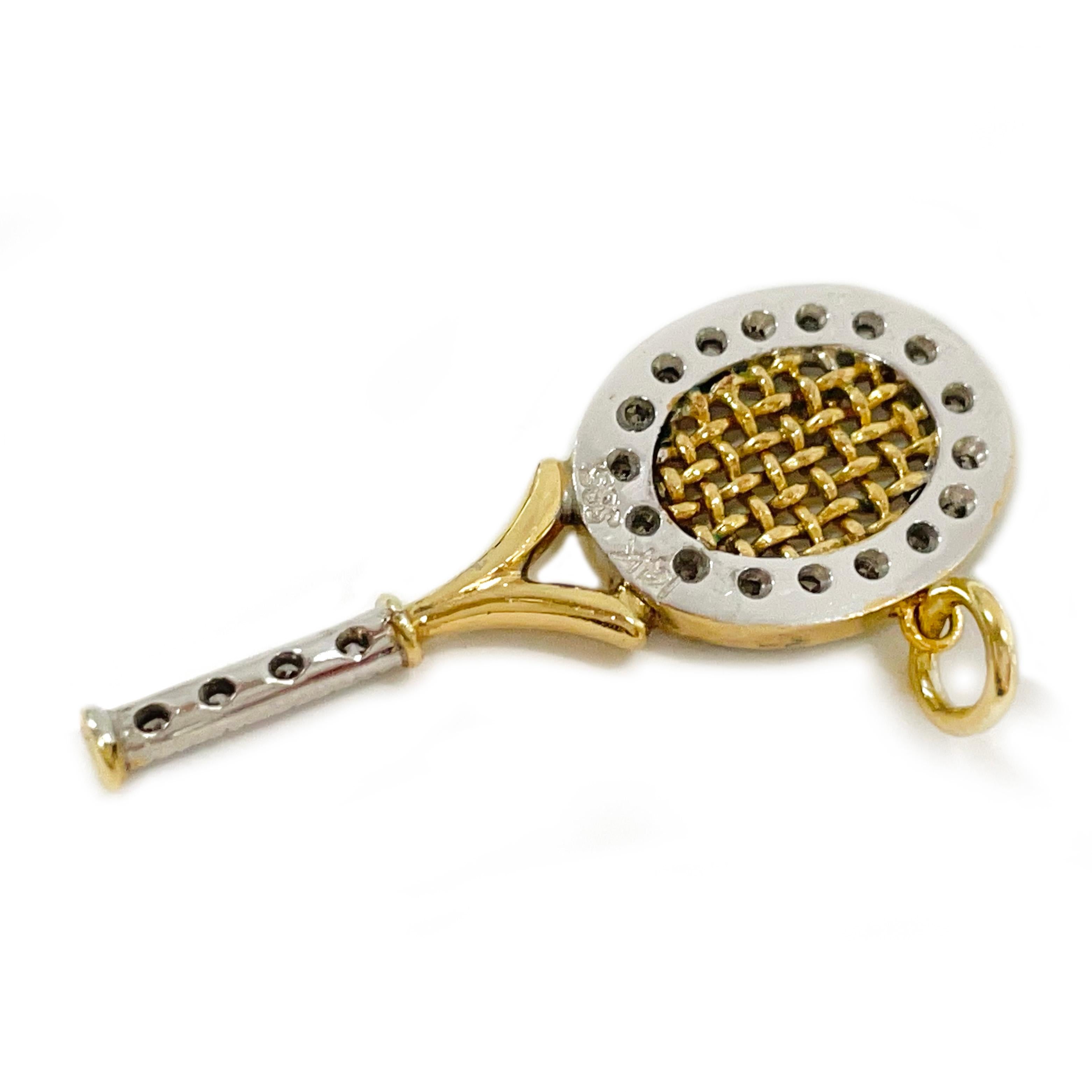 Round Cut Two-Tone Gold Diamond Tennis Racket Pendant