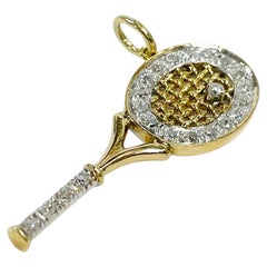 Retro Two-Tone Gold Diamond Tennis Racket Pendant