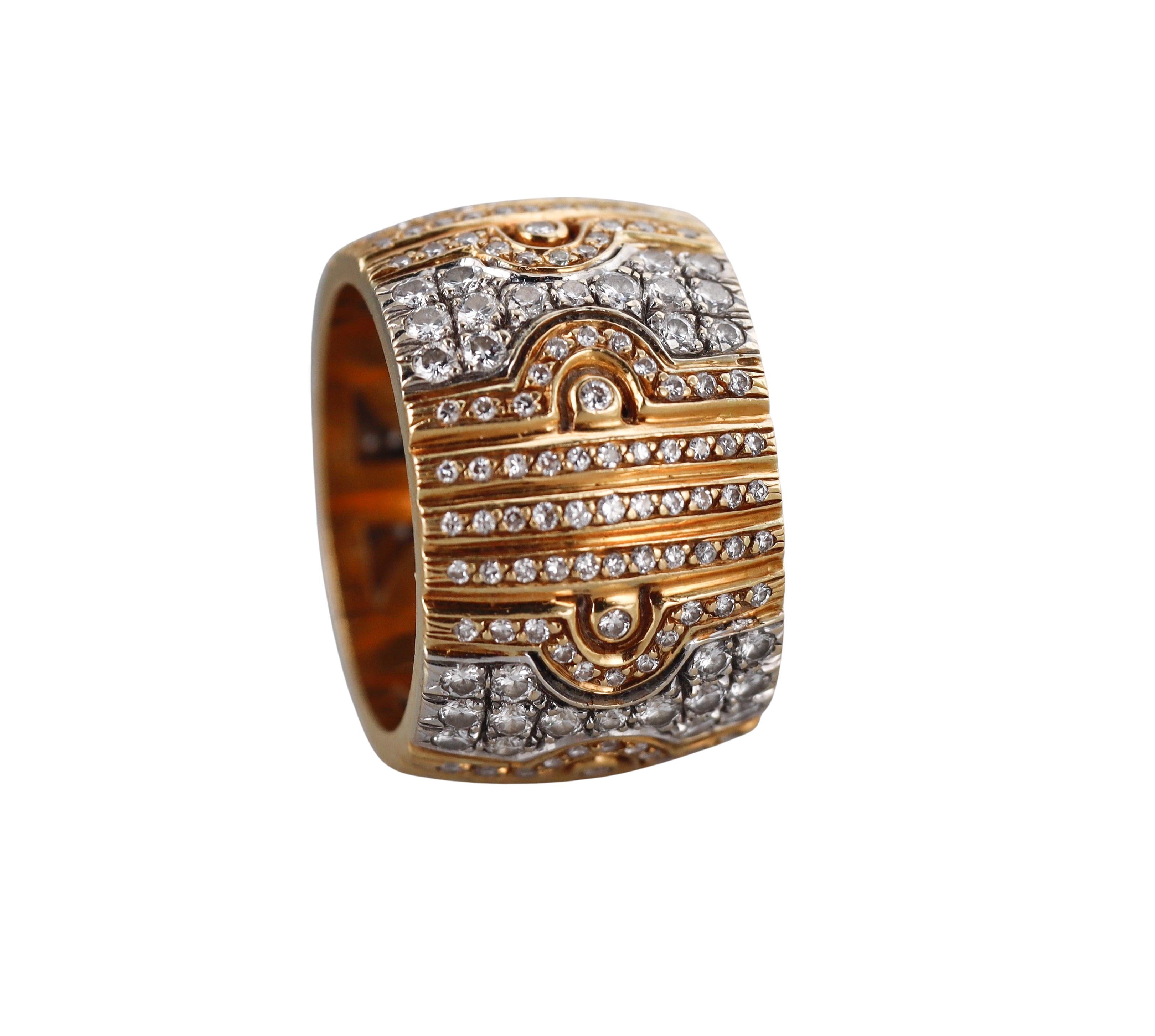 Round Cut Two Tone Gold Diamond Wide Band Ring For Sale