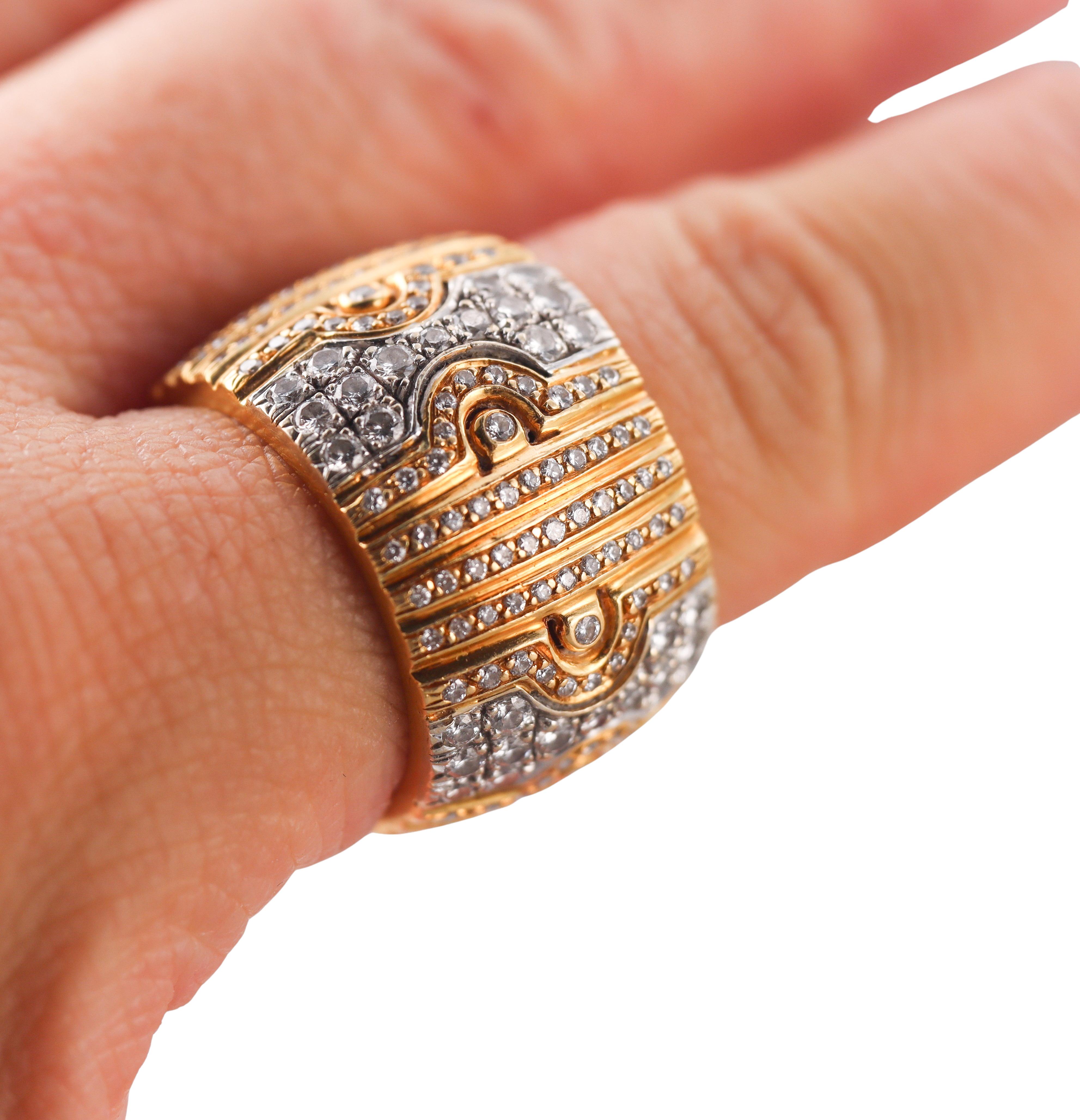 Two Tone Gold Diamond Wide Band Ring For Sale 1