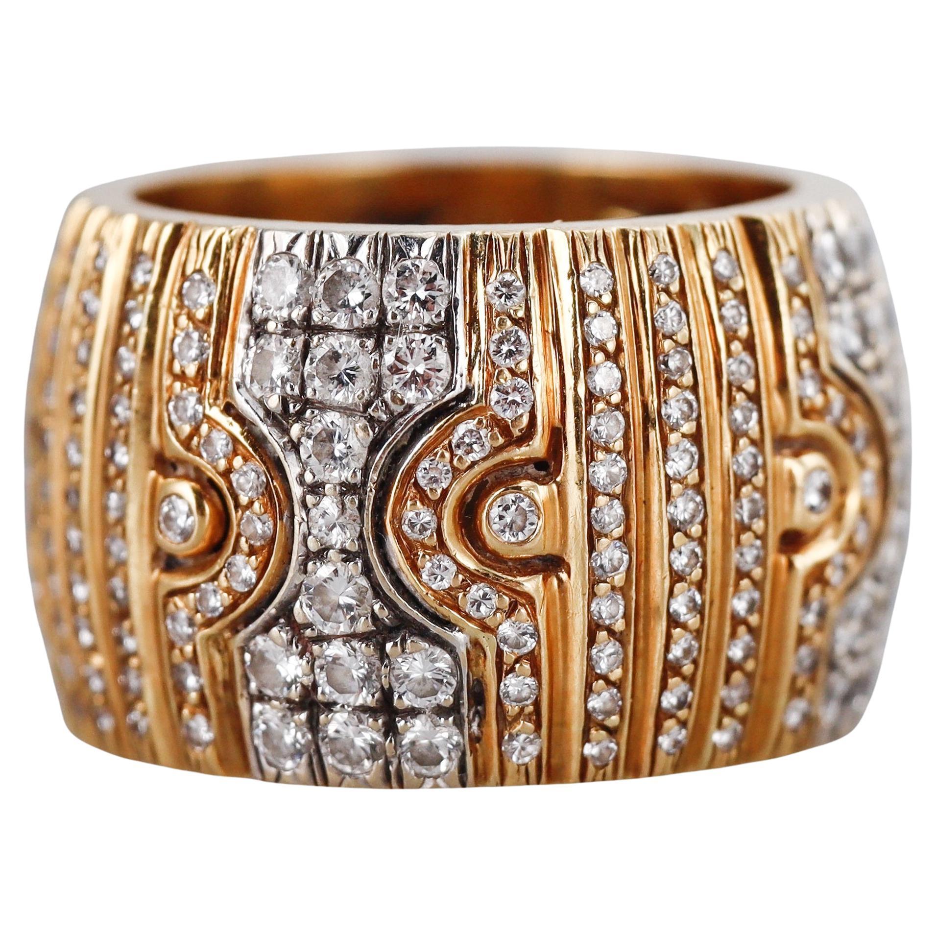 Two Tone Gold Diamond Wide Band Ring