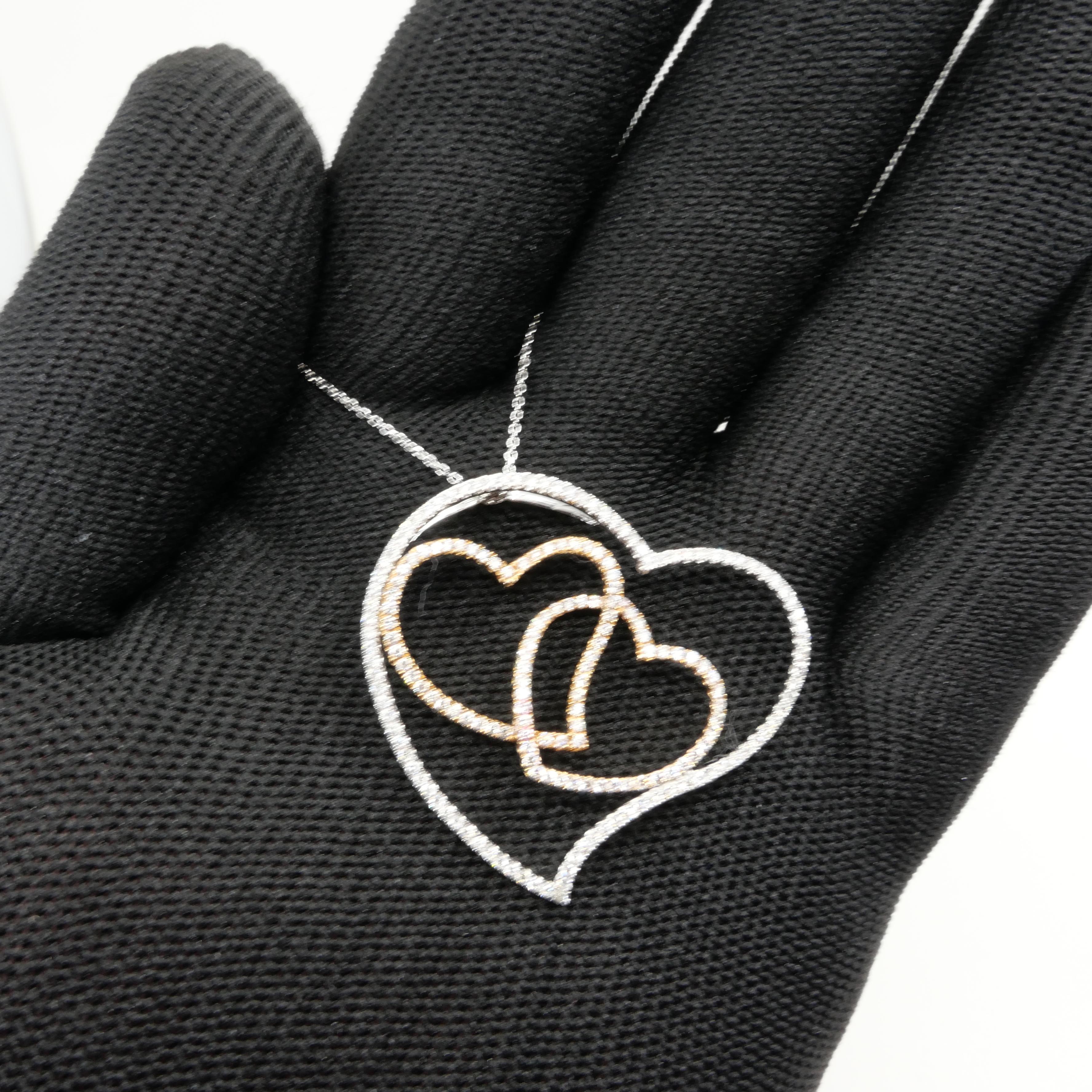 Two Tone Gold Floating Hearts Diamond Pendant, Excellent Depth of Field For Sale 10