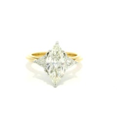 Two Tone Gold GIA 1.68ctw Marquise Cut Diamond w/ Trillion Sides Engagement Ring