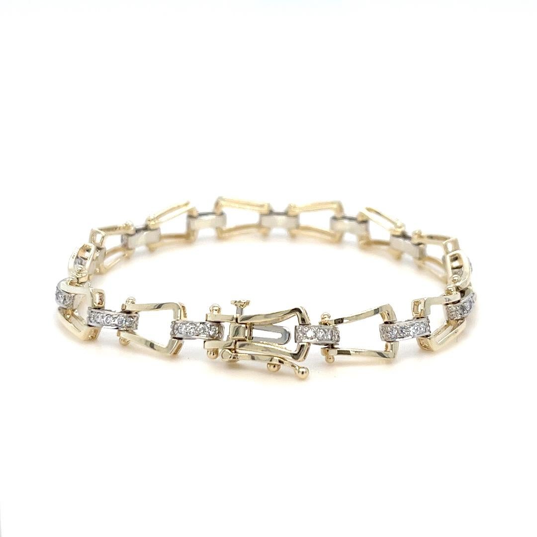 Taille ronde Bracelet à maillons en or deux tons et diamants en vente