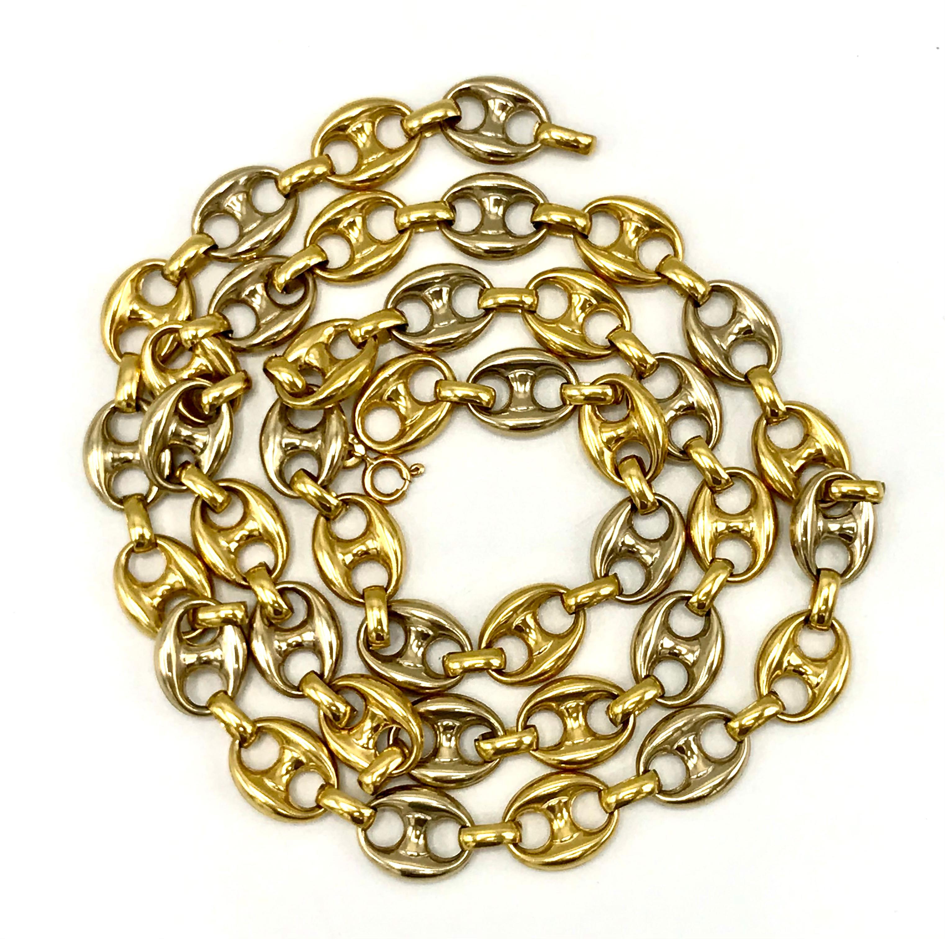 UnoAErre Two-Tone Gold Mariner Puffed Chain Necklace In Excellent Condition In Beverly Hills, CA