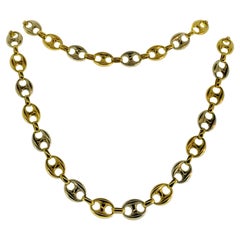 Retro UnoAErre Two-Tone Gold Mariner Puffed Chain Necklace