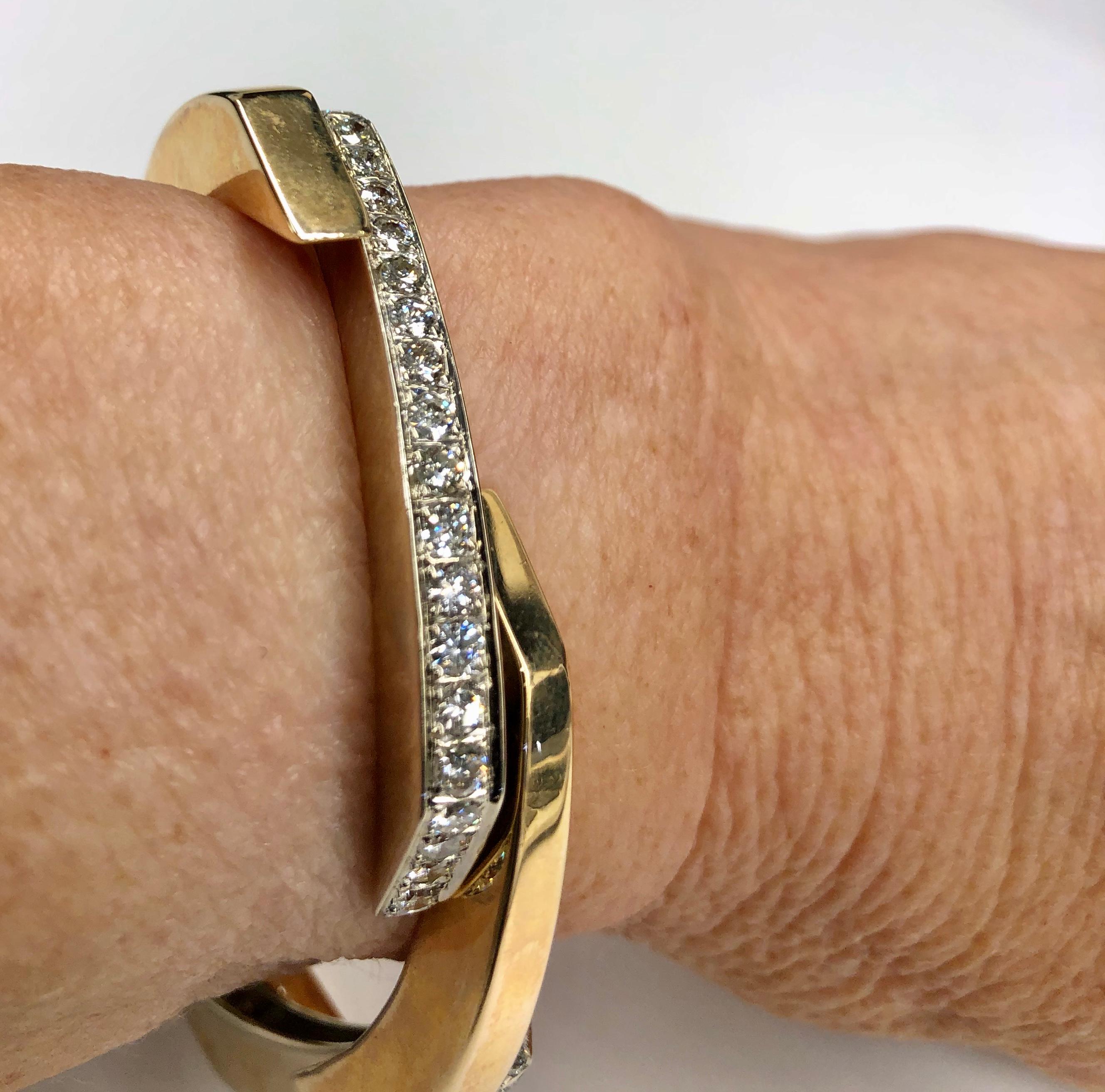 Bracelet à maillons alternés en or bicolore 14 carats et diamants Pour femmes en vente