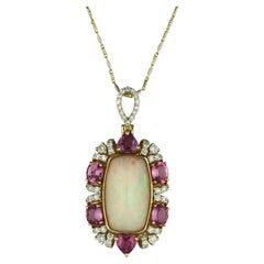 Two-Tone Gold Opal, Pink Sapphire and Diamond Pendant