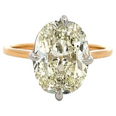 Two Tone Gold/Plat Engagement Ring with 4.68 Carat Old Miner Cut Diamond GIA