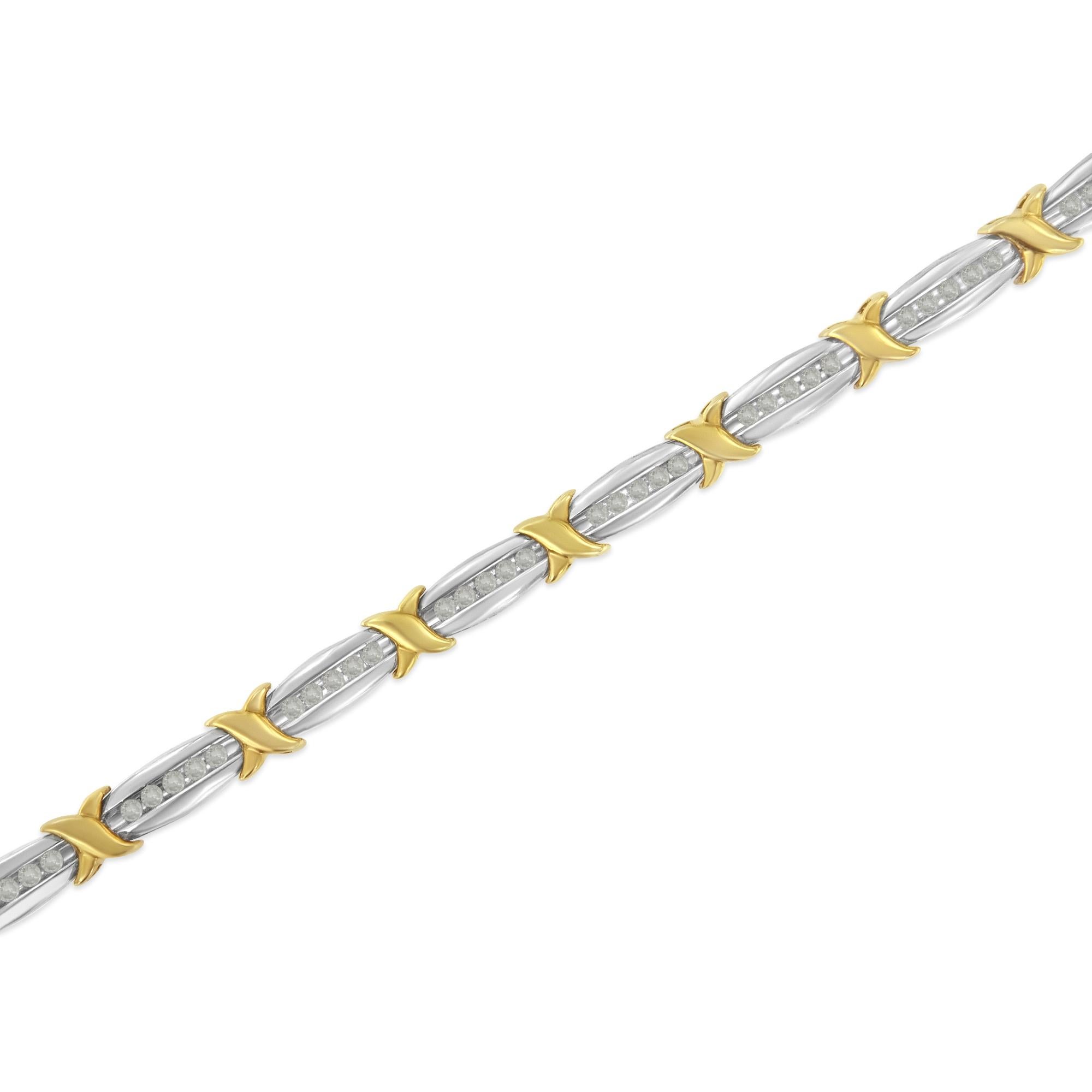 Round Cut Two-Tone Gold Plated Sterling Silver 1.0 Carat Diamond X-Link Bracelet