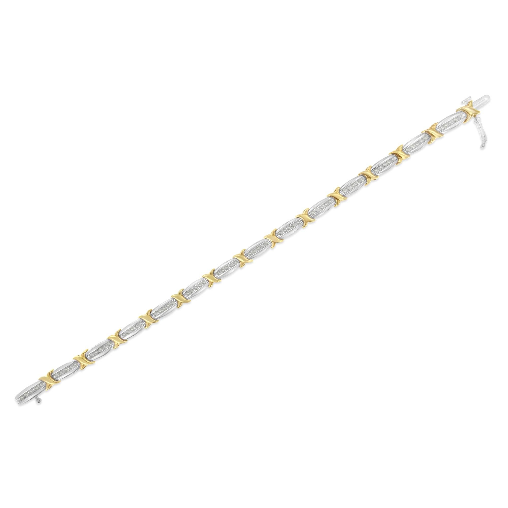 Two-Tone Gold Plated Sterling Silver 1.0 Carat Diamond X-Link Bracelet In New Condition In New York, NY