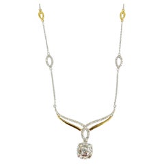 Two Tone Gold Princess Style Diamond Pendant Necklace