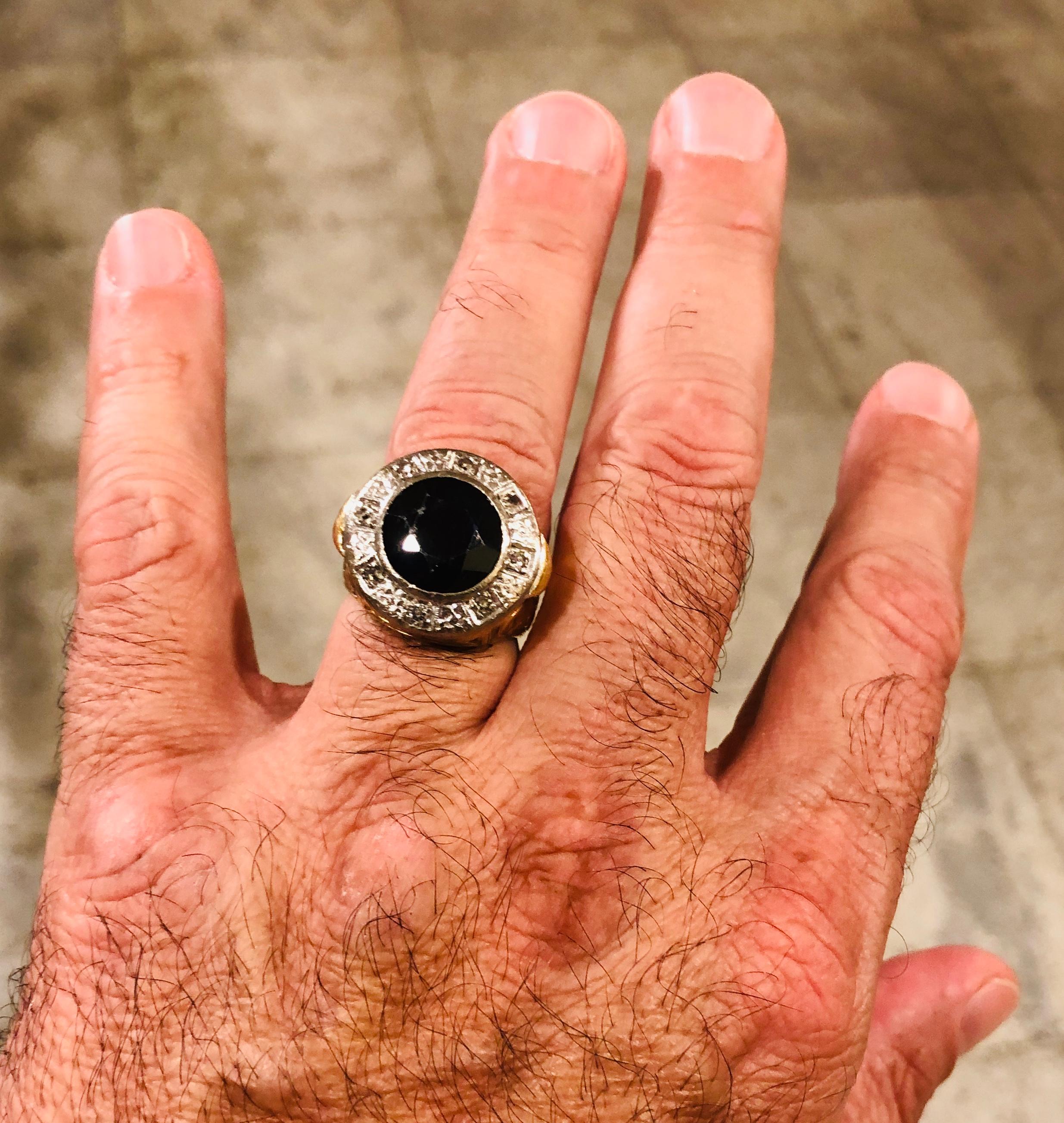 Anello in oro bicolore Diamanti affiancati da uno zaffiro in vendita 3