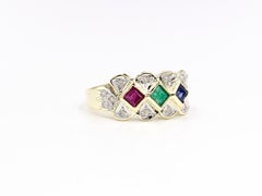 Two-Tone Gold Ruby, Sapphire and Emerald Ring