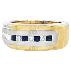 Two-Tone Gold Sapphire and Diamond Wedding Band