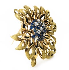 Two-Tone Gold Sapphire Diamond Pendant Brooch, Circa 1920s