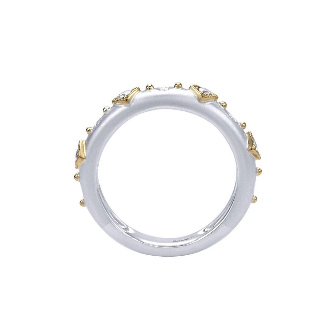 Round Cut Two Tone Gold Satin Diamond Band For Sale