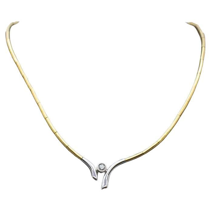 Two-Tone Gold Solitaire Necklace with Diamond