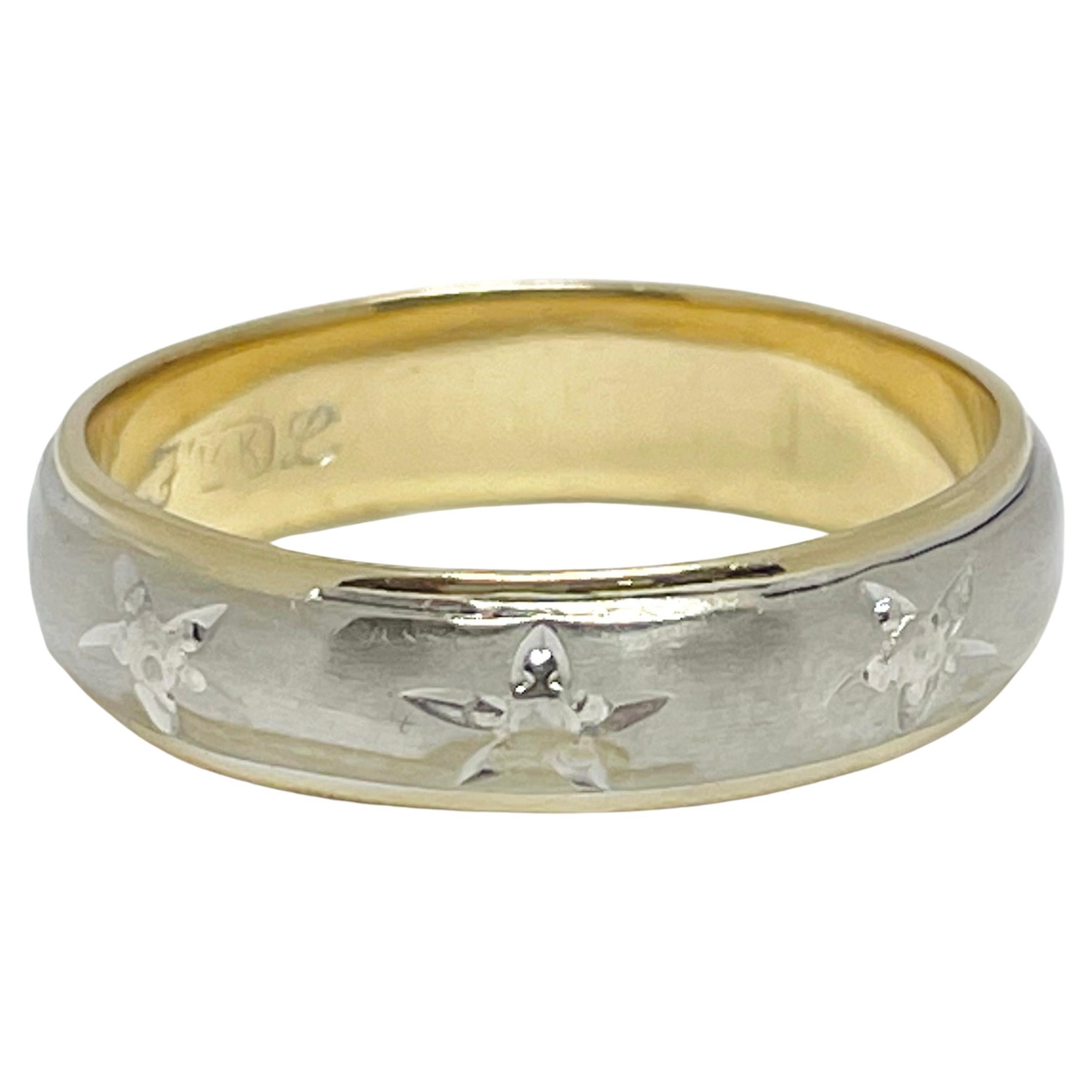 Two-Tone Gold Starburst Ring Band For Sale