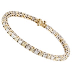 Yellow and White Diamond Line Bracelet in 18K Two-Tone Gold