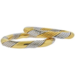 Two-Tone Gold Twist Bangle Bracelet Set
