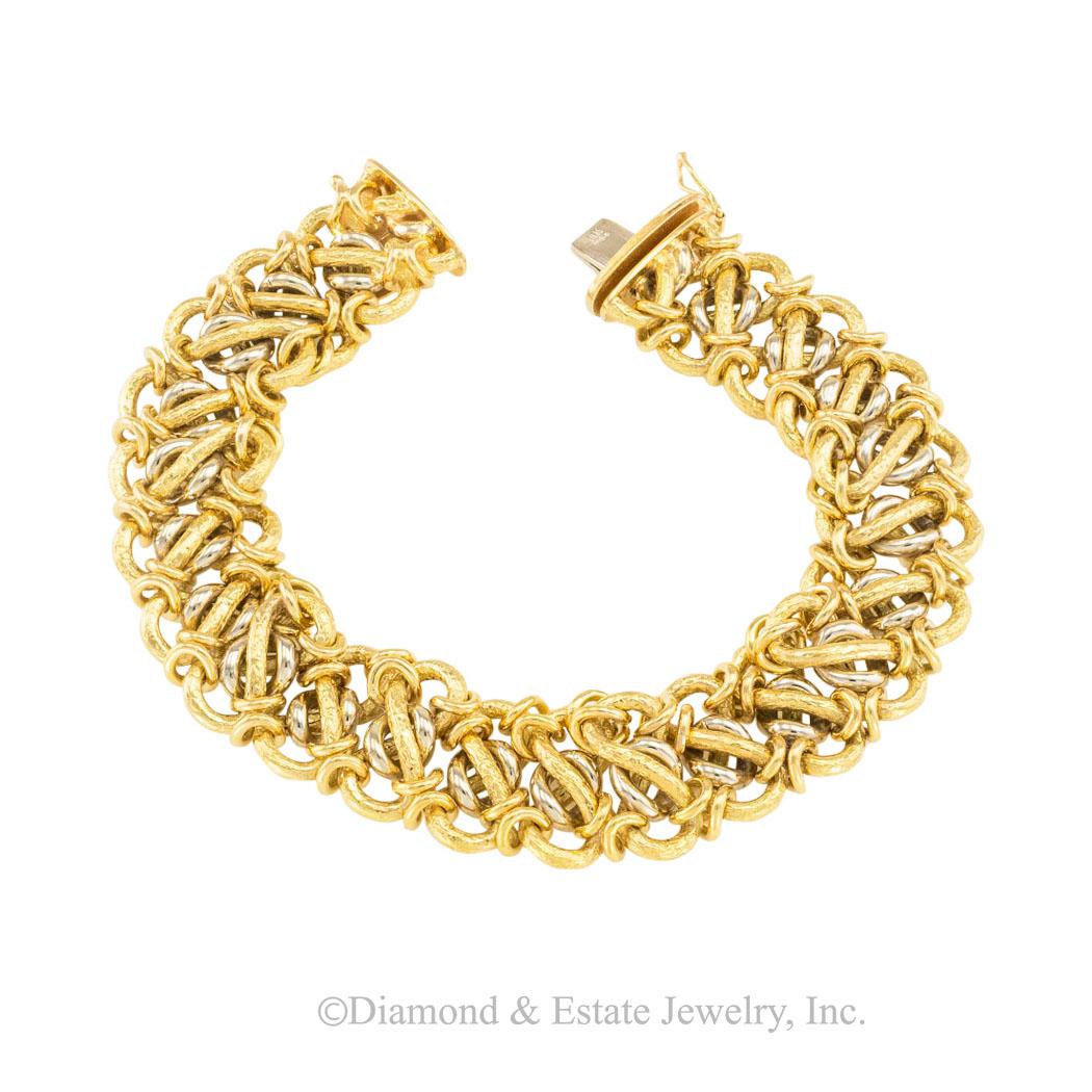 Modern Two Tone Gold Woven Link Bracelet For Sale