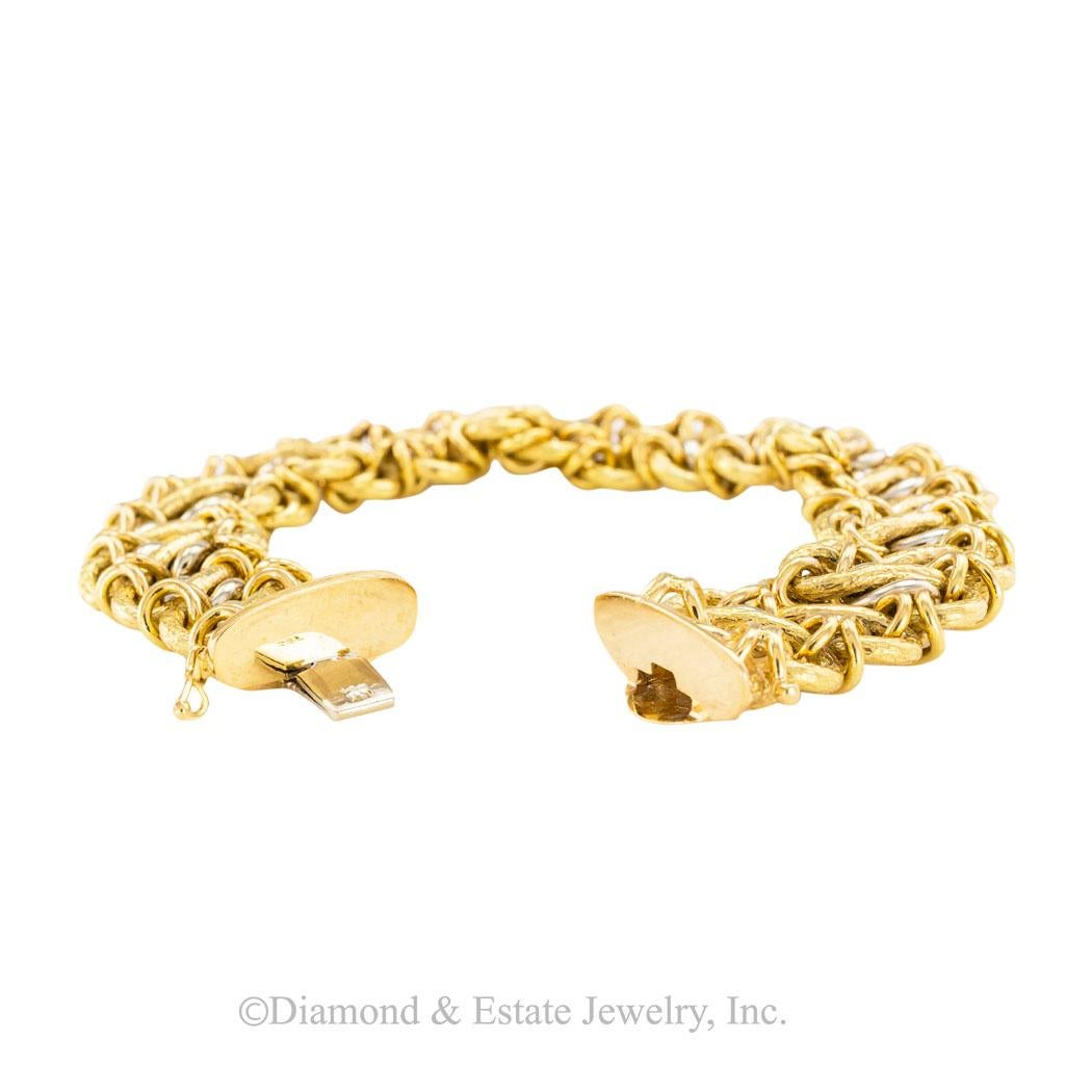 Two Tone Gold Woven Link Bracelet In Good Condition For Sale In Los Angeles, CA