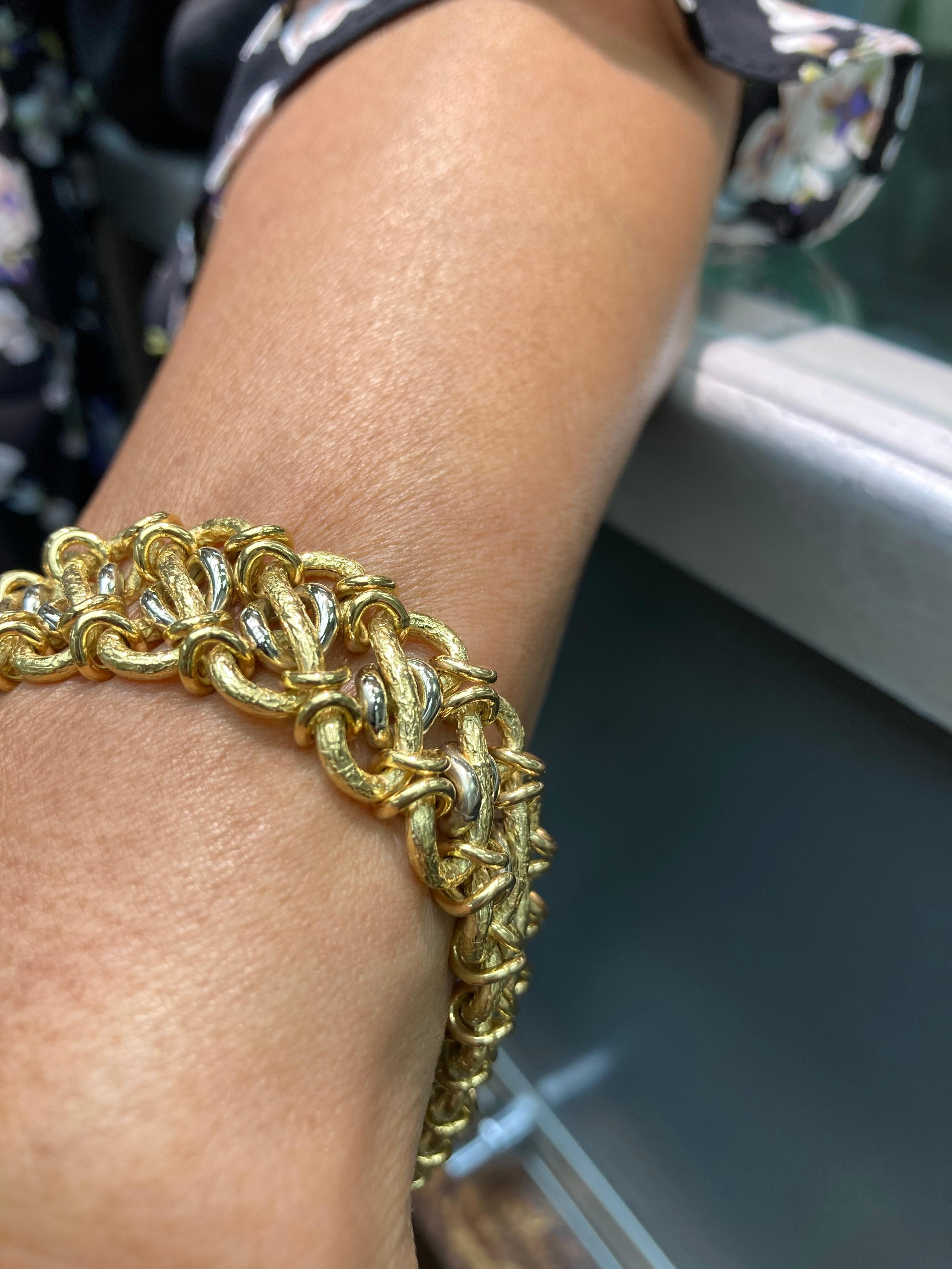 Women's or Men's Two Tone Gold Woven Link Bracelet For Sale