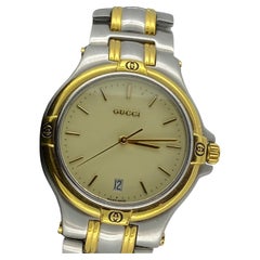Vintage Two-Tone Gucci 36mm Golden Logo-Adorned Bezel S/Steel Mens' Swiss Quartz Watch