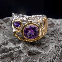 Two Tone Handcrafted Genuine Amethyst and Tanzanite Ring