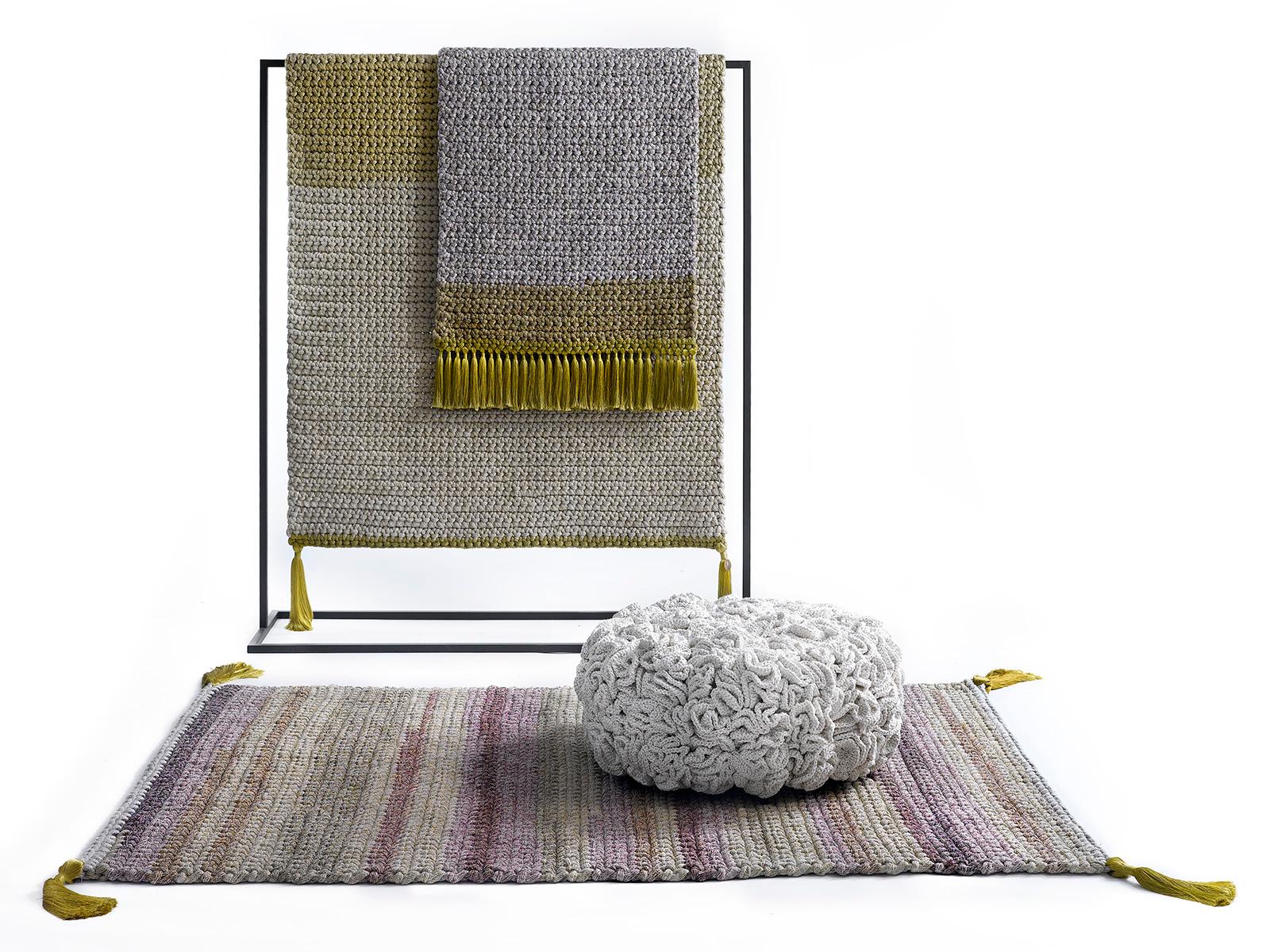 Israeli Two-Tone Handmade Crochet Cotton and Polyester Thick Luxurious Textile Rug