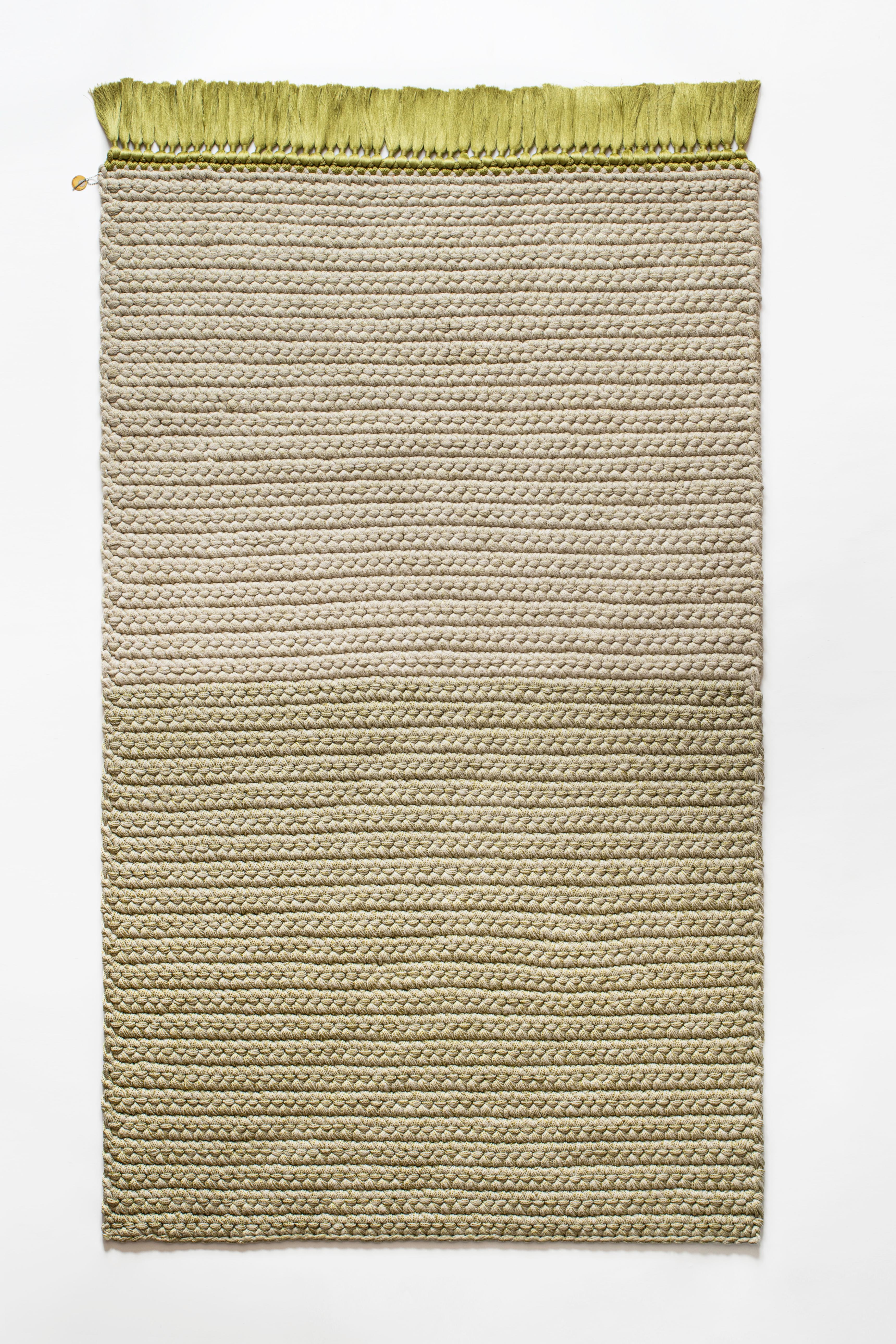 Contemporary Two-Tone Handmade Crochet Cotton and Polyester Thick Luxurious Textile Rug