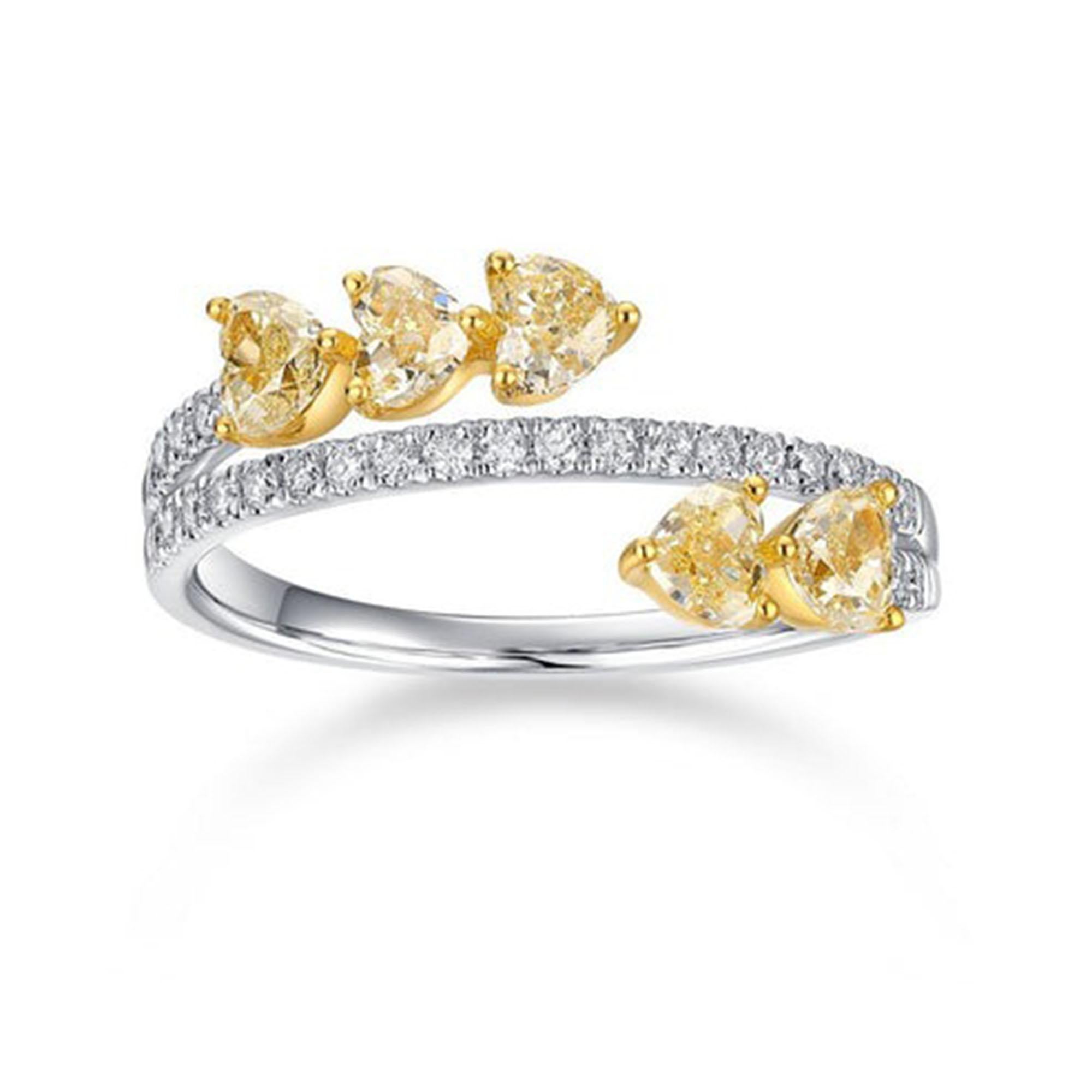 En vente :  Bague en or jaune 14 carats (ou 18 carats sur demande) avec diamant en forme de cœur et de poire 4