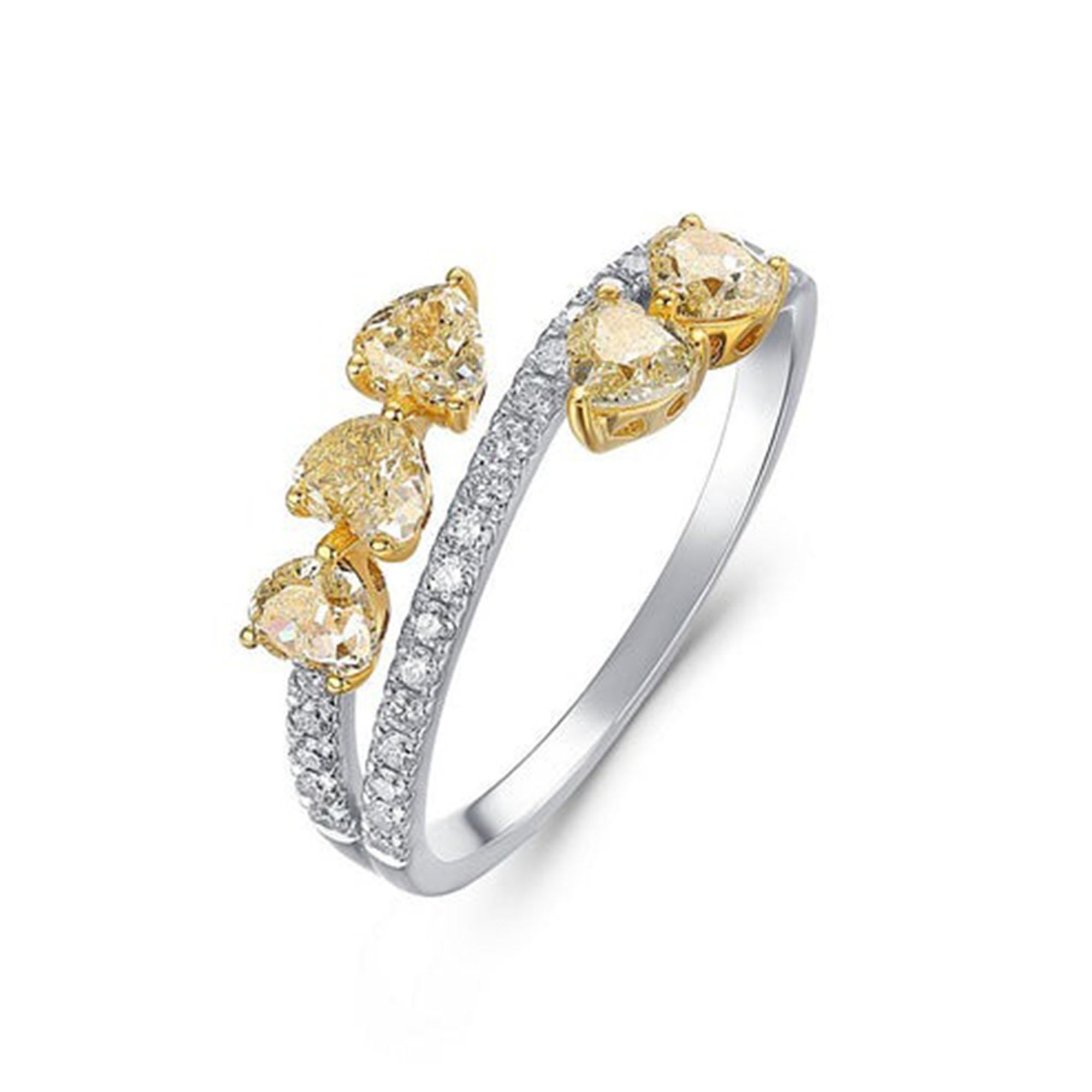 En vente :  Bague en or jaune 14 carats (ou 18 carats sur demande) avec diamant en forme de cœur et de poire 5