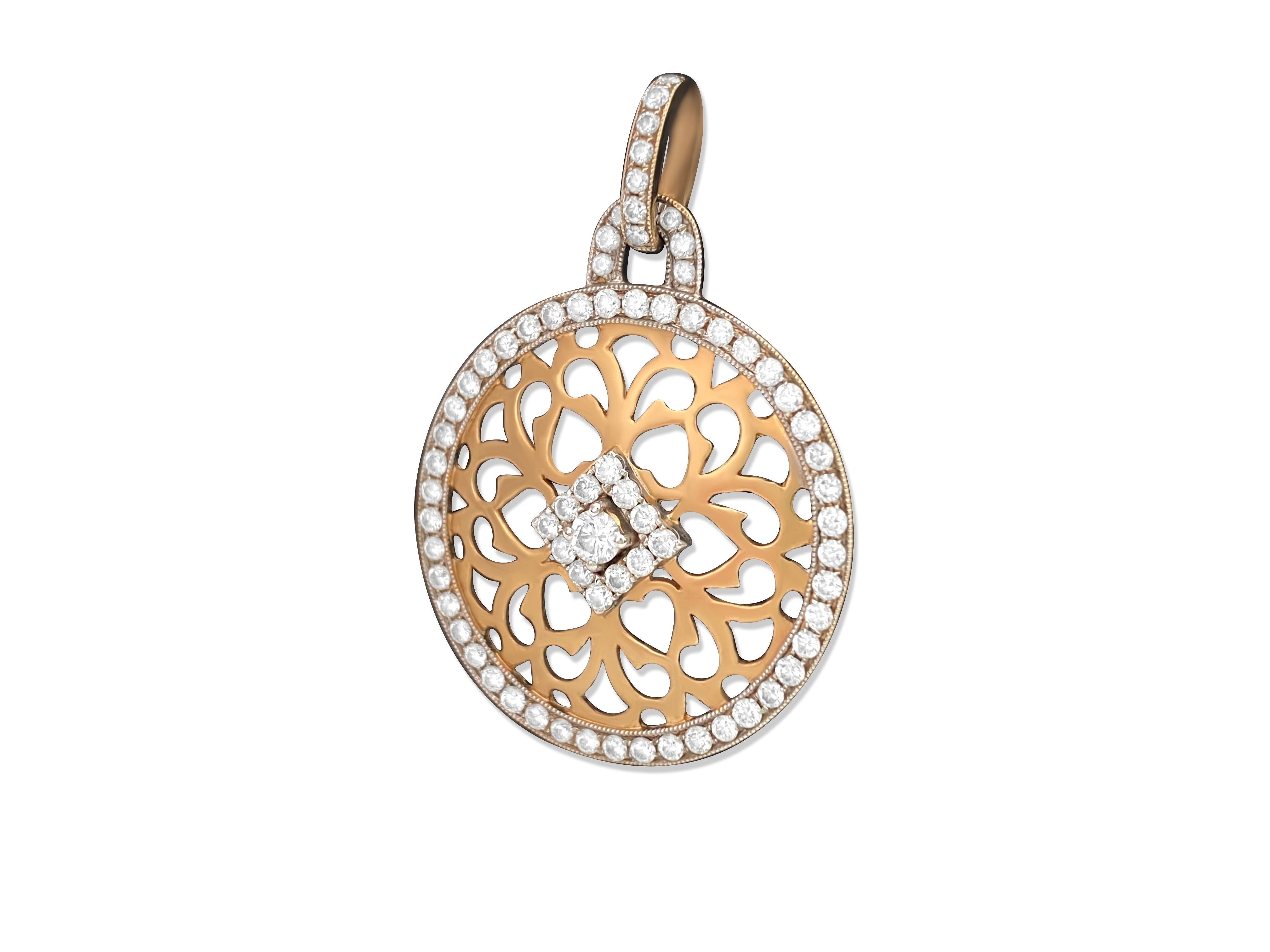A pretty necklace made of shiny yellow and white gold with real diamonds. The pendant is not too heavy, weighing 4.75 grams. The diamonds are really good quality, with a nice sparkle, and they're in a classic round shape. These diamonds are natural
