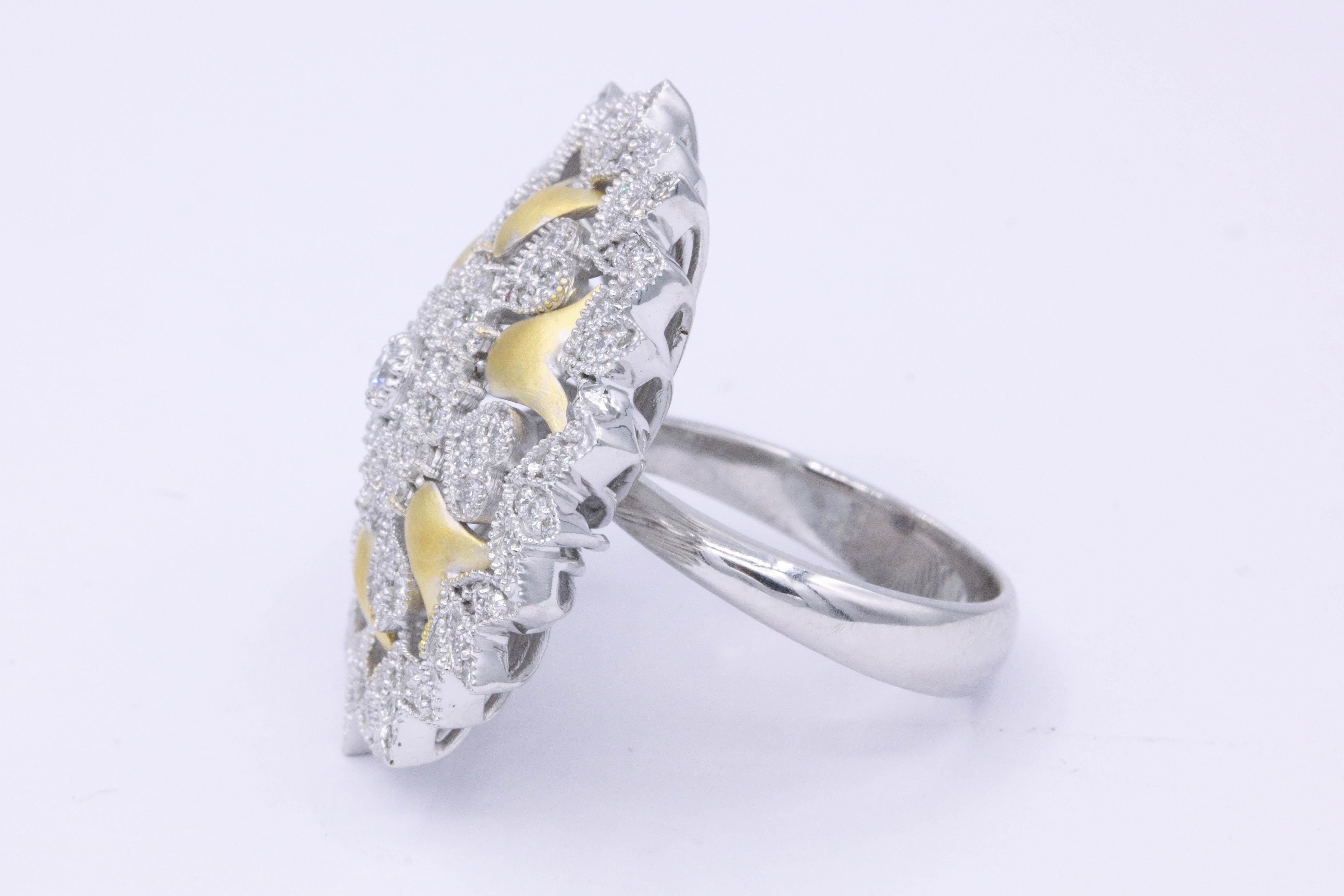 Contemporary Two-Tone Italian Fashion Cocktail Gold Ring size 8.5 resizable