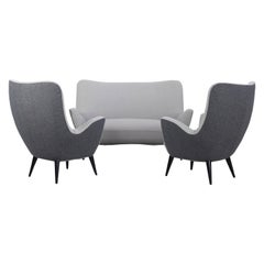 Two-Tone Italian Sofa Set from the 1950s with New Upholstery