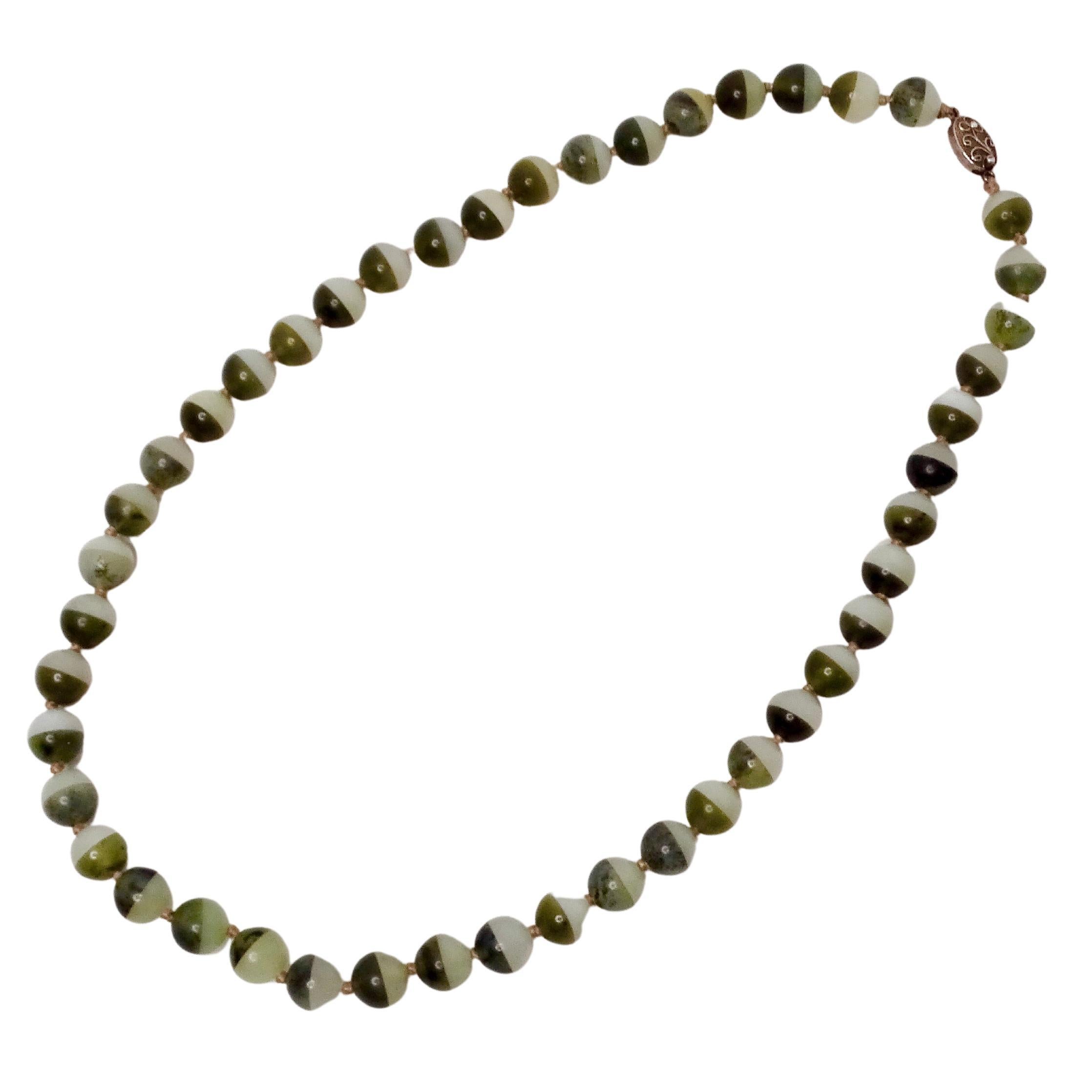 Two-Tone Jade & Sterling Silver Beaded Necklace