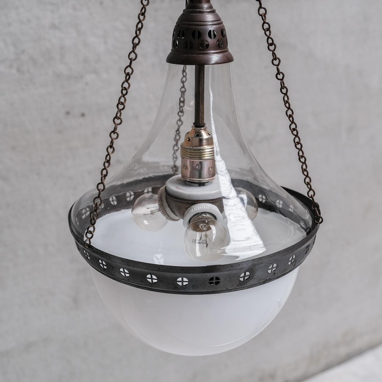 French Two Tone Large Antique Pendant Light For Sale