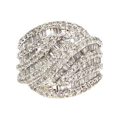 Two-Tone Large Leaf Style Baguette and Round Diamond Ring