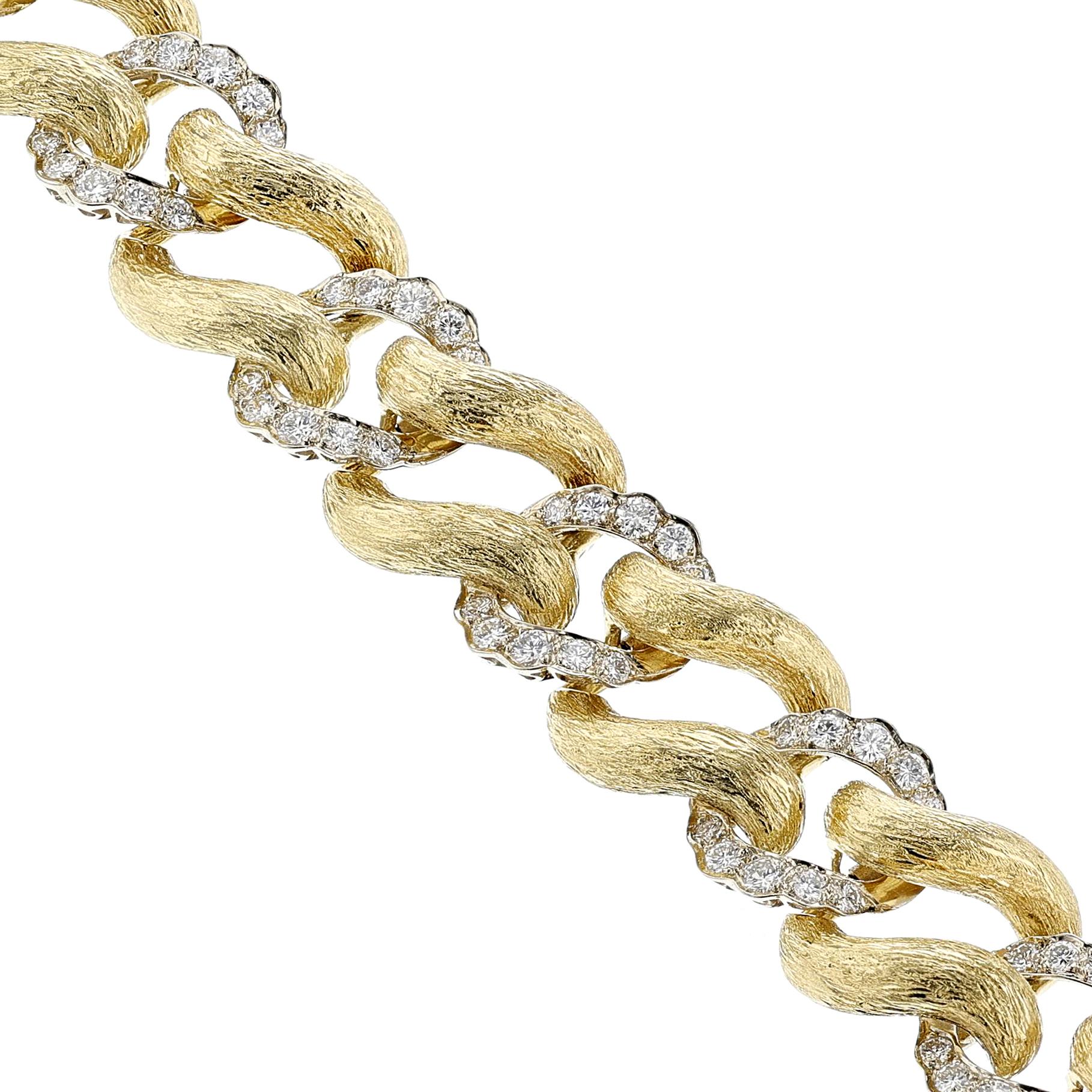 Taille ronde Bracelet texturé à larges maillons bicolores, 18 carats en vente