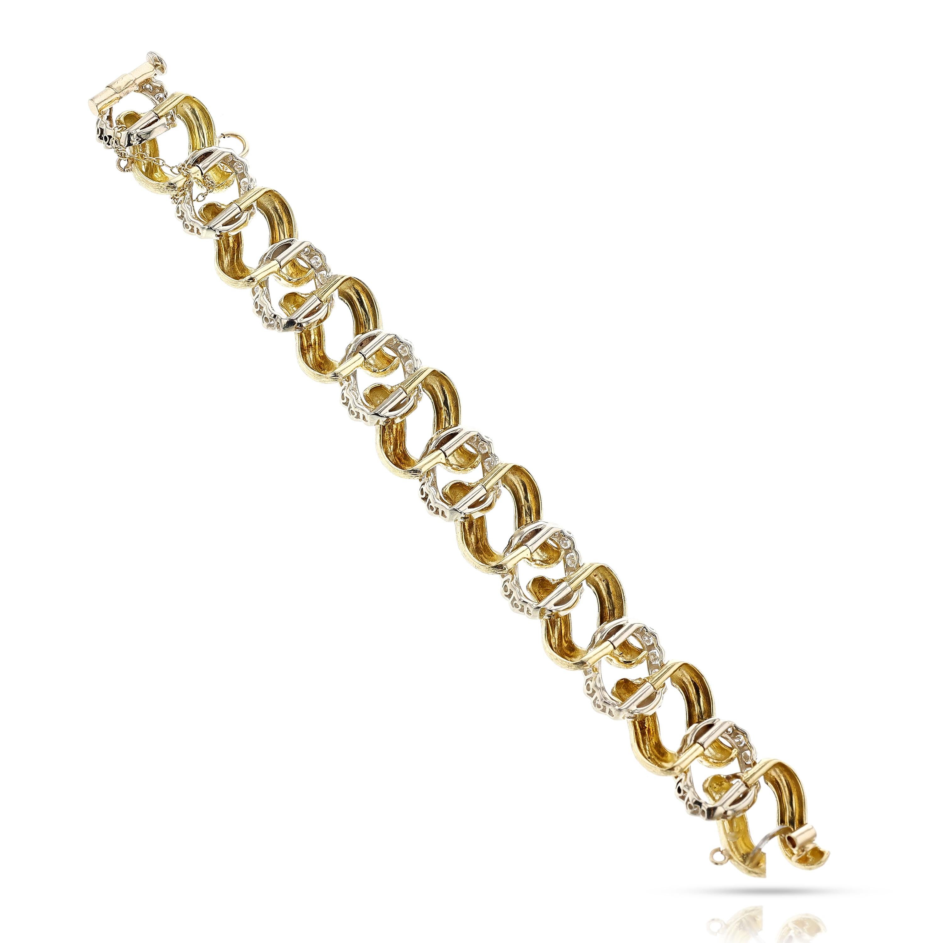 Bracelet texturé à larges maillons bicolores, 18 carats Excellent état - En vente à New York, NY