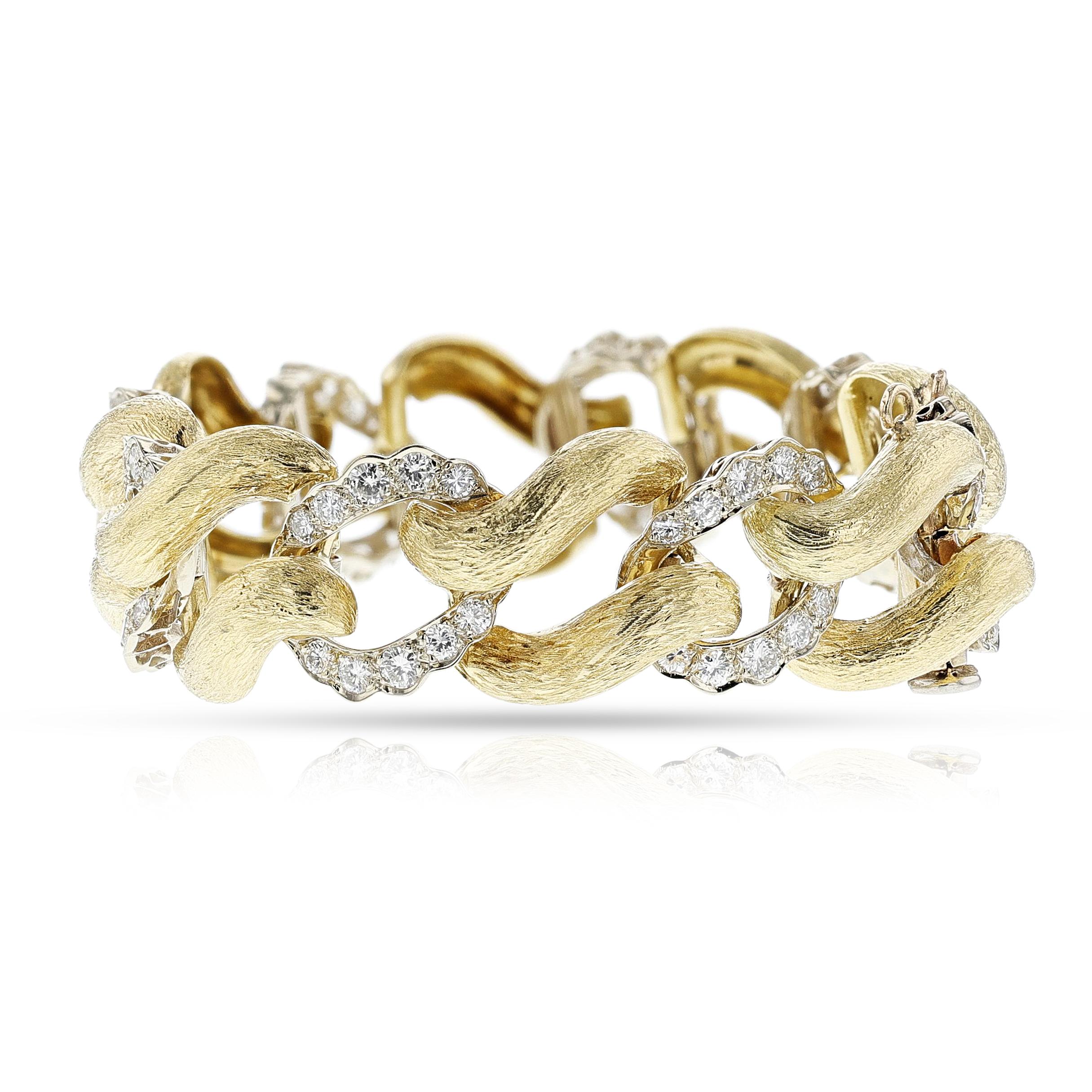 Bracelet texturé à larges maillons bicolores, 18 carats Unisexe en vente