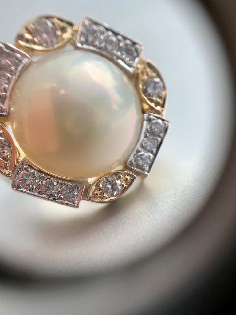 Two-Tone Large Mabe Pearl and Diamond Ring For Sale at 1stDibs