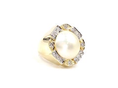 Two-Tone Large Mabe Pearl and Diamond Ring