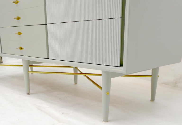 Two Tone Light Grey and White Fluted Drawer Fronts Brass Stretchers