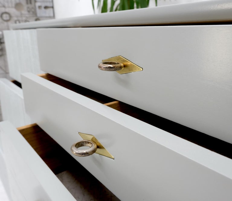 Two Tone Light Grey and White Fluted Drawer Fronts Brass Stretchers